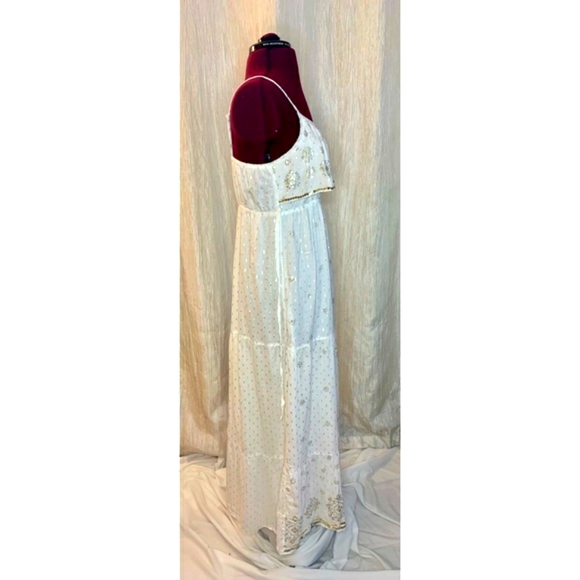 Justice Long White Dress Silver & Gold Applique Adjustable Straps 18 Youth - Picture 3 of 8